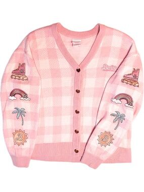 Hot Topic Barbie Pink Checked Gingham Patch Cardigan/Sweater - Small